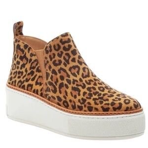 J/Slides Mika Platform Streetwear Sneaker SZ 8 Tan Cheetah Suede Leather